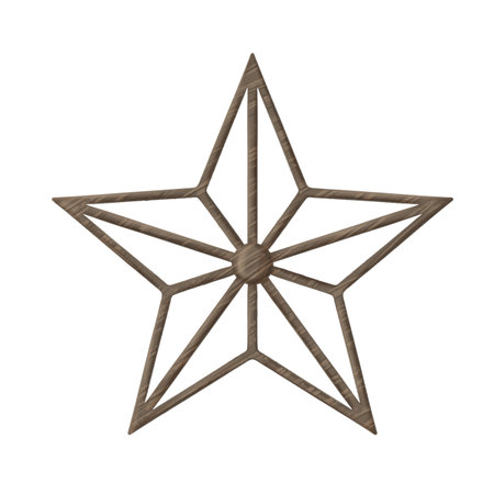 Vintage star toy made of wood, organic and sustainable Christmas tree, home decoration. A handmade gift made from recycled materials. Rustic new year. Eco-friendly xmas. Digital isolated illustration.の写真素材