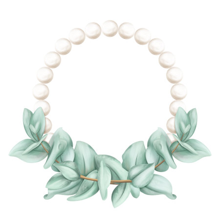 Christmas wreath of eucalyptus branches with mistletoe berries. Handmade winter organic garland of natural materials, seasonal garland. Sustainable Xmas, zero waste celebration. Isolated illustration.の写真素材