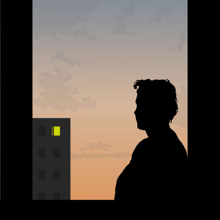 Sad man looks at window of the beloved on a declineのイラスト素材