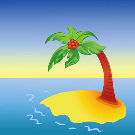Bright cartoon palm tree on islandのイラスト素材