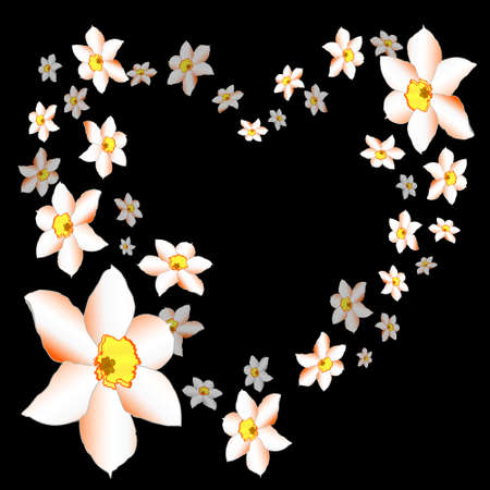 Gentle pink flower heart on black backgroundのイラスト素材
