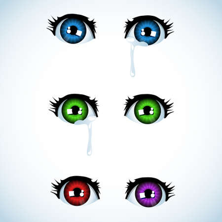 Crying eyes in anime style (different color variations)のイラスト素材