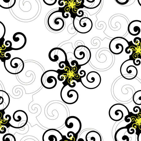 Background with black and yellow swirl elements (seamless)のイラスト素材