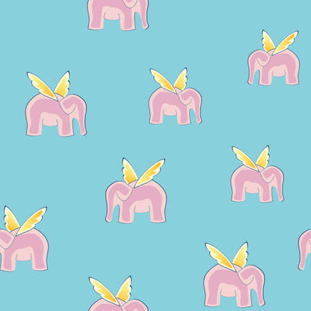 Cute seamless background with pink flying elephantsのイラスト素材