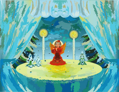 Winter birthday. Postcard with an angel and snow.のイラスト素材