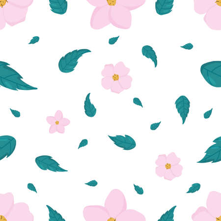 Cherry sakura and leaves seamless vector patternのイラスト素材