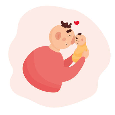 Fathers day. Father holding his son in his arms.のイラスト素材