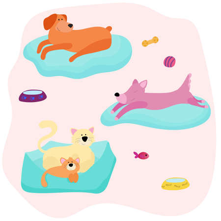 Hotel for different domestics animals. Rest and care of pets. Vector illustrationのイラスト素材