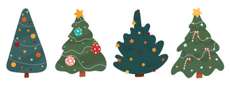 Christmas trees icon set isolated on white backgroundのイラスト素材