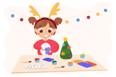 Child makes a Christmas craft for Christmasのイラスト素材
