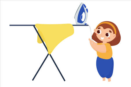 Children in dangerous situations, a child taking a hot ironのイラスト素材