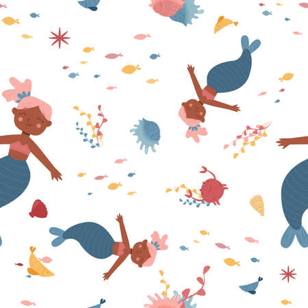 Fantasy underwater world pattern with mermaidのイラスト素材