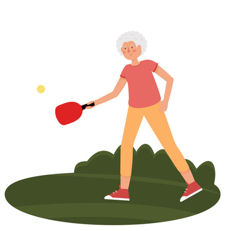 A vector illustration of Elderly People Playing Pickleball Outdoorのイラスト素材