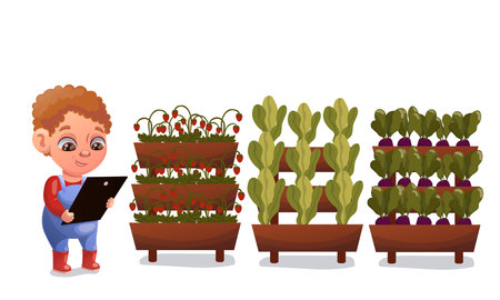 Illustration of a child doing gardening and animal husbandryのイラスト素材