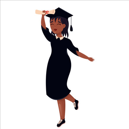 Happy graduates in colleges and universities, students in academic gowns. Celebrating graduation day.のイラスト素材