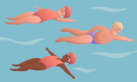 Elderly people swimming. Elderly people spending time actively, doing sportsのイラスト素材