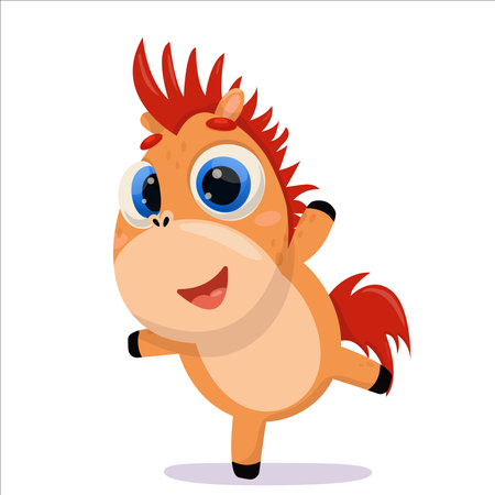 Vector illustration of a cheerful horse. Horse, character, 2026, Horoscope, cute, drinking, pony, childish, funny, Chinese, funのイラスト素材