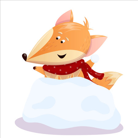 Cute vector illustration of a fox playing snowballs. Christmas, New Year, fox, snowballs, games.のイラスト素材