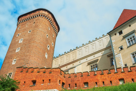 Krakow / Poland - August 14, 2017: Wawel Royal Castle, view of the Senator Tower and defensive fortification. Medieval residence of kings.のeditorial素材