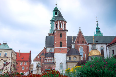 Krakow / Poland - August 14, 2017: Wawel Royal Castle, view of the Cathedral with towers and chapelsのeditorial素材