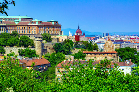 Budapest / Hungary- May 6, 2018: Aerial view of the city of Budapest - Buda Castle and Parliament skyline.のeditorial素材