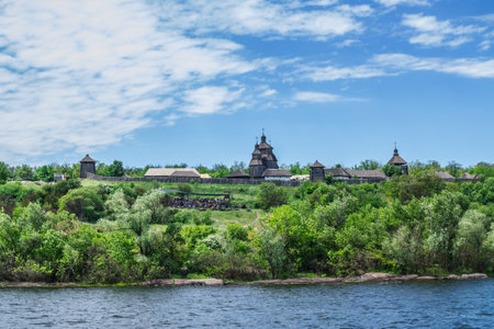 Zaporizhia, Ukraine-May 22, 2021: Summer landscape from Dnipro River - view of Khortytsia Island and...