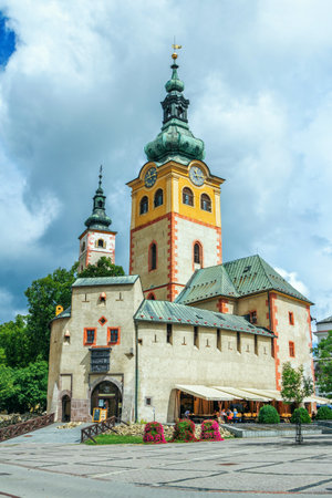 Banska Bystrica, Slovakia - August 17, 2021: summer cityscape- view of Mestsky Grad Castle - part of fomer city fortification. Beautiful historic architecture.のeditorial素材