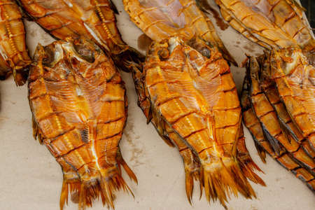 Dried, salted and smoked ramming fish for sale at fish market