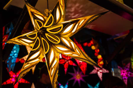 Christmas star on the Christmas marketの写真素材
