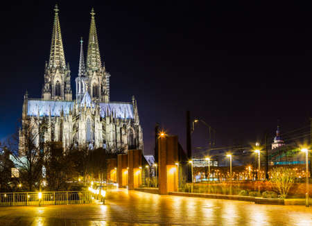 Cologne cathedral at nightのeditorial素材