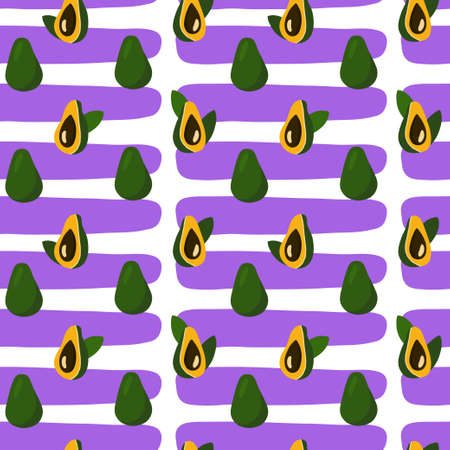Seamless pattern with yellow avocados. Green leaves, slices of avocado. Bright colours. Illustration...