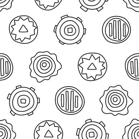 Abstract circles - seamless pattern. Modern black and white illustration for textiles, packaging, postcards, etc. Doodle style.のイラスト素材