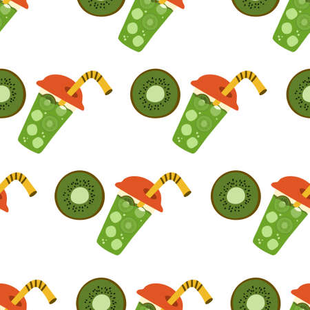 Beautiful pattern of fruits in a modern style. Exotic tasty and juicy fruits. Summer background.のイラスト素材
