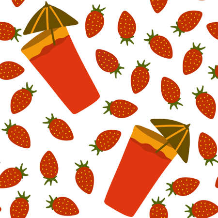 Beautiful pattern of fruits in a modern style. Exotic tasty and juicy fruits. Summer background.のイラスト素材