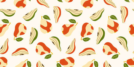Seamless pattern for design, printed products, textiles. Autumn and summer motives. Beige-red pears...