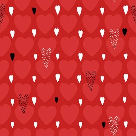 Abstract seamless pattern for Valentines day. Background with red and black hearts. Cute hand-drawn simple illustration. Ornament for wrapping paper banner, postcard. Vector illustration about love.のイラスト素材