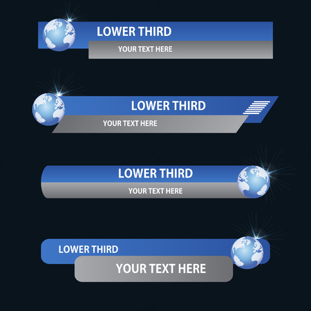 Set of blue and gray banners  of  lower third with globes. Vector illustration.のイラスト素材