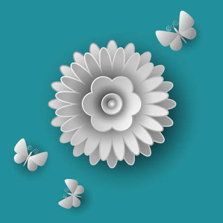 white paper flower on a blue backgroundのイラスト素材