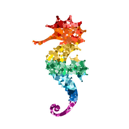 Glittering seahorse icons with rainbow colors glitter sequins on white for Valentine day, kids design, wedding invitation, branding, logo, label, LGBT symbol. Vector illustrationのイラスト素材