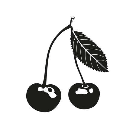 Summer berries and fruits for health silhouette. Black cherry icon on white background. Cartoon flat vector illustration.のイラスト素材
