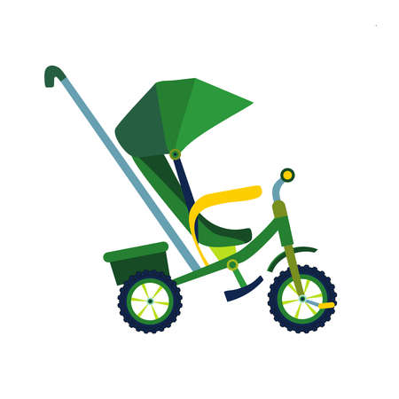 Kids bicycle or tricycle in flat style. Colorful bike baby carriage icon, playing game toy. Vector illustration.のイラスト素材