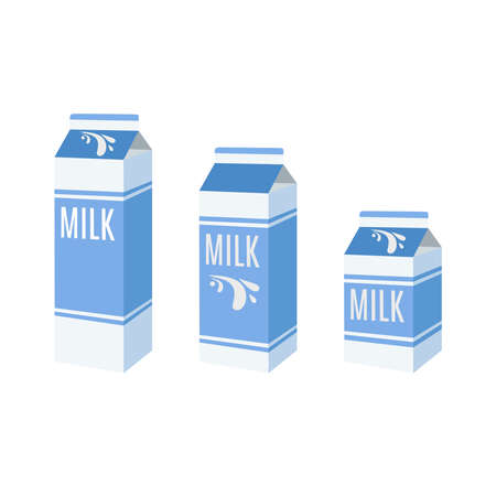 Set of milk container icons. Cartons different sizes for breakfast isolated flat vector illustration.のイラスト素材