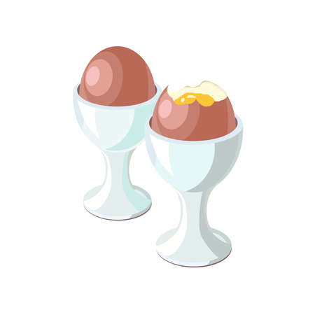 Boiled eggs for classic hotel breakfast. Brunch healthy start day options food. Concept breakfast for menu design. Vector illustration.のイラスト素材