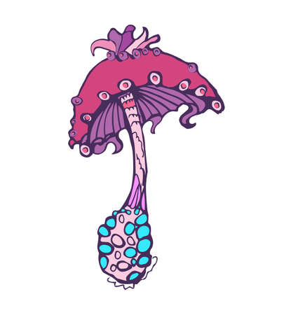 Fantasy decorative icon of magic mushroom on white background. Hand drawn concept. Vector illustration.のイラスト素材