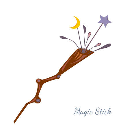Magic wand, wizard stick, attribute for halloween. Cartoon vector illustrationのイラスト素材