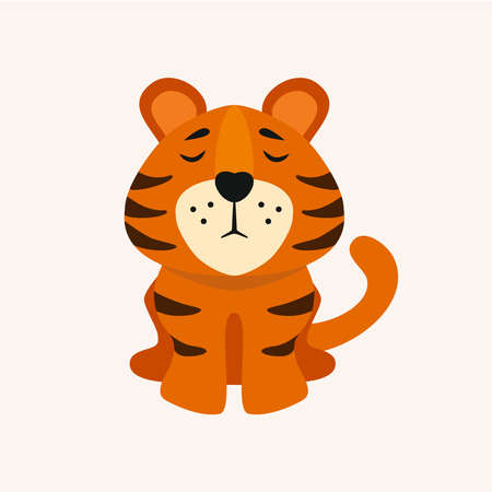 Cute cartoon striped tiger. Happy chinese New Year 2022 and Merry Christmas. Printing for childrens T-shirts, greeting cards, posters. Vector illustrationのイラスト素材