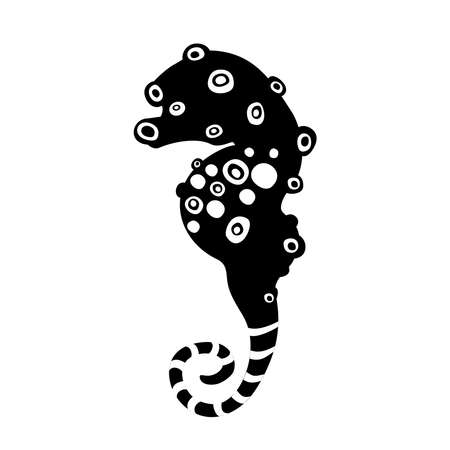 Seahorse black icon on white background. Beautiful silhouette for tattoo designのイラスト素材