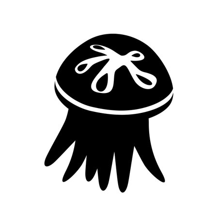 Jellyfish vector icon. Cartoon black icon isolated on white background. Beautiful silhouette for tattoo design, festive card, fashion ornaments, logo, children, pattern. Vector illustration.のイラスト素材