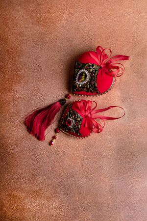 Valentine's Day postcard. Love concept for mother's day and valentine's day. Top view. Copy space. Greeting card mockup, flat layの写真素材