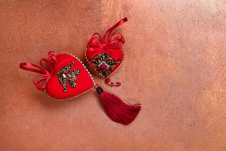 Valentine's Day postcard. Love concept for mother's day and valentine's day. Top view. Copy space. Greeting card mockup, flat layの写真素材
